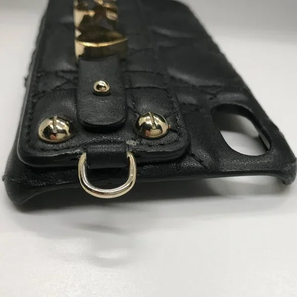 Christian Dior Cannage Black Leather iPhone X XS Cellphone Case /1D2386